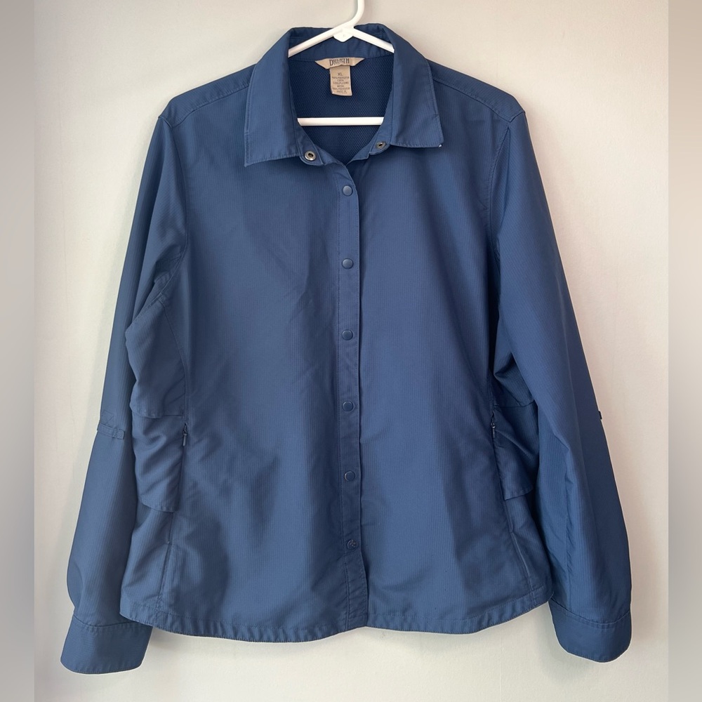 Duluth Women’s Action Navy Blue Button Snap Long Sleeve Shirt UPF 50 Size XL